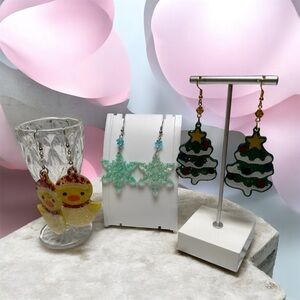 Hand Crafted Festive Earrings Set - Yellow, Green, Red